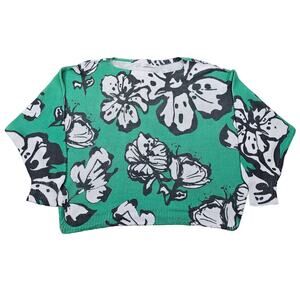 Luisa Ricci Womens Large Green Floral Knit Slouchy Dolman Sleeve Sweater